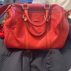 Gucci Red Embossed GG Tote with Dual Handles